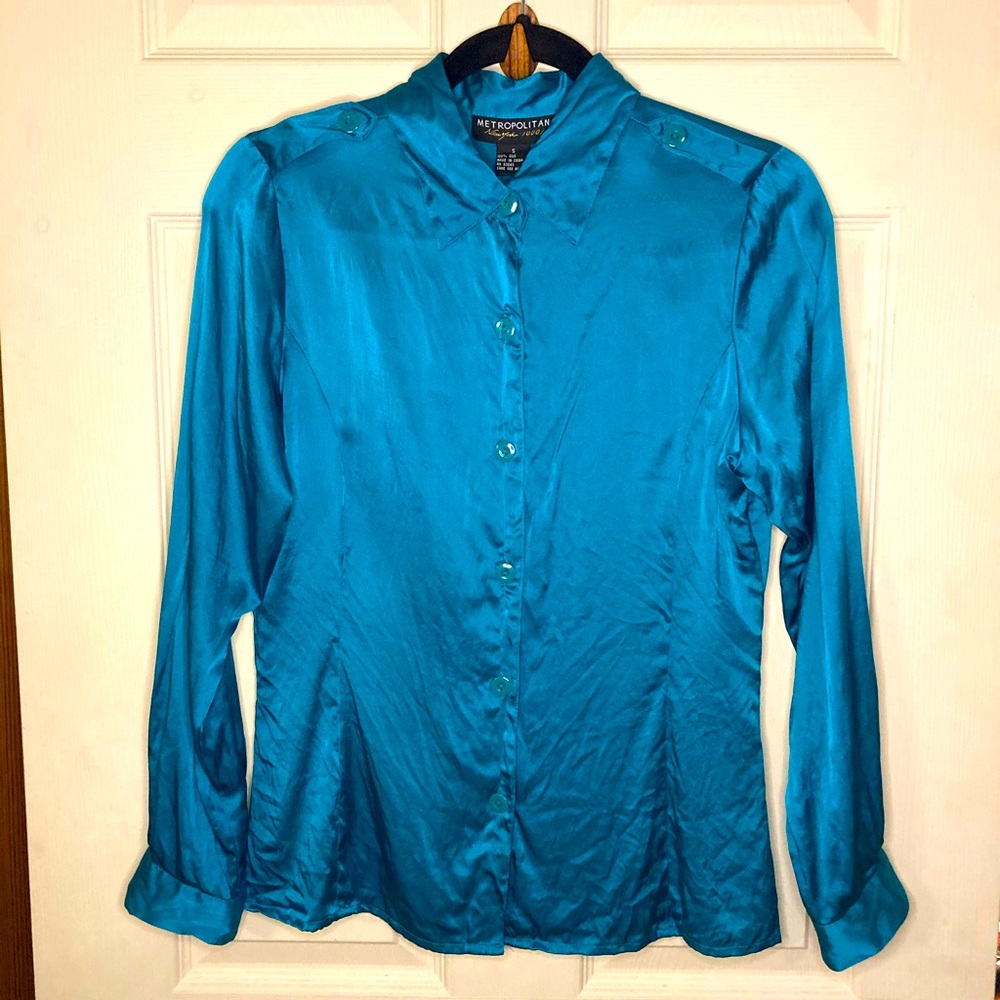 Turquoise silk button down